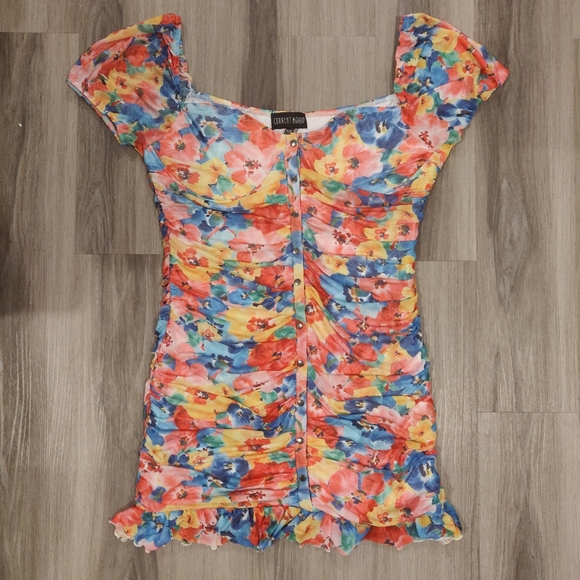 Current mood floral ruched button down mini dress size XXL - Picture 3 of 10